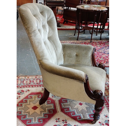 368 - Victorian Carved Mahogany Library / Fireside Chair