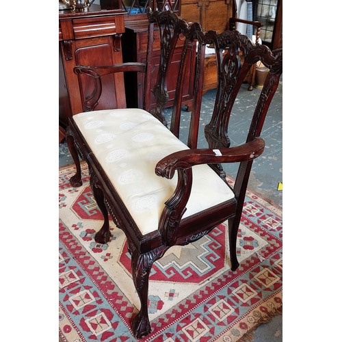 373 - Chippendale Style Mahogany 2 Seater Settee on Ball and Claw Feet - C. 120cm W x 50cm D