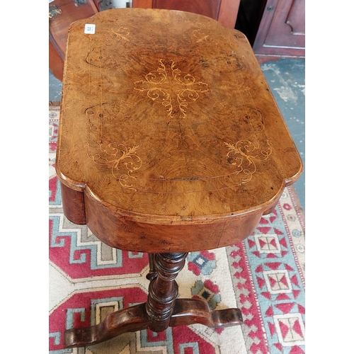 376 - Inlaid Walnut Writing / Work Box with Gilt Tooled Leather Sitting on a Turned Stretcher Base - C. 63... 