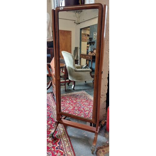 380 - Victorian Mahogany Robing Mirror with Brass Paw Castors