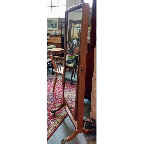 380 - Victorian Mahogany Robing Mirror with Brass Paw Castors