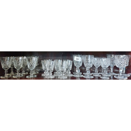 381 - Shelf Lot of Old Cut Glass - Sherry & Port Glassware