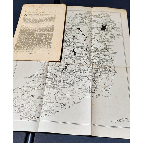 385 - Roadways in Ancient Ireland Ten-page Script and Inscribed A3-sized Map 1940 by Colm O'Lochlainn & Le... 