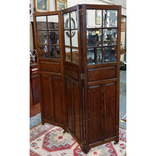 413 - 19th Century Oak Three Fold Glazed and Panel Dividing Screen - C. 167cm H & 46cm W per Panel