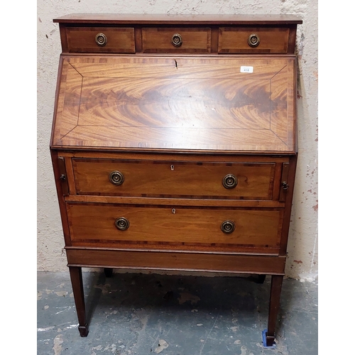 418 - Neat Inlaid Mahogany Writing Bureau with 5 Drawers - 78cm W x 46cm D x 112cm H