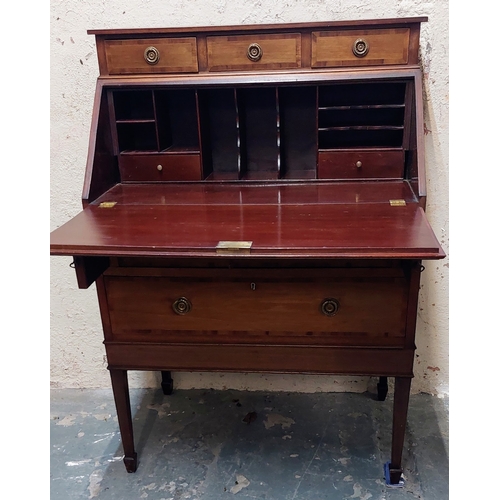 418 - Neat Inlaid Mahogany Writing Bureau with 5 Drawers - 78cm W x 46cm D x 112cm H