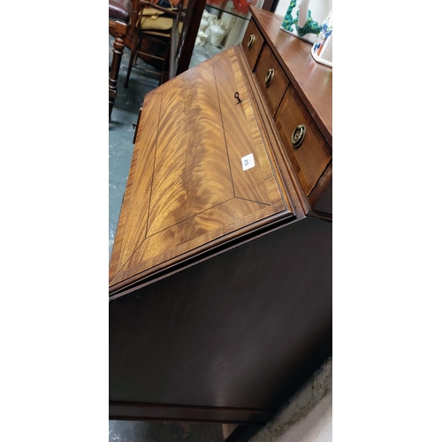 418 - Neat Inlaid Mahogany Writing Bureau with 5 Drawers - 78cm W x 46cm D x 112cm H