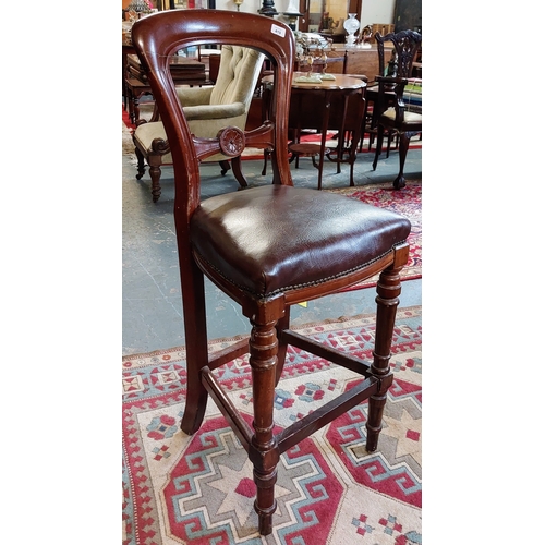 419 - Leather Seat High Back Bar Stool