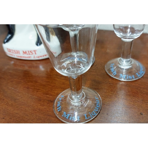 425 - 2 Irish Mist Figures & 3 Irish Mist Stem Glasses