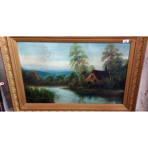 433 - Vincent Wills Gilt Framed Pair of Oil on Canvas Lake Scenes - C. 94cm W x 68cm H