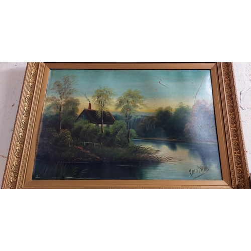 433 - Vincent Wills Gilt Framed Pair of Oil on Canvas Lake Scenes - C. 94cm W x 68cm H