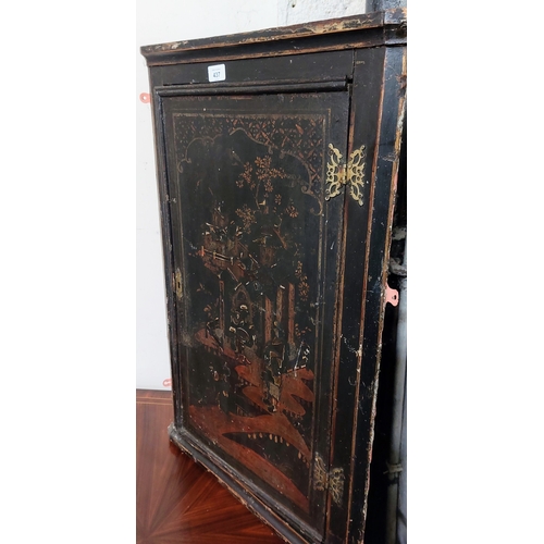 437 - Painted Oriental Corner Wall Hanging Cupboard - C. 52cm W x 83cm H