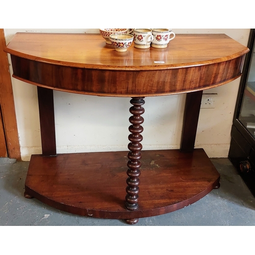 476 - Mahogany Bow Front Hall Table with Barley Twist Supports - C. 105cm W x 53cm D x 76cm H