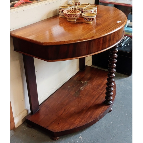 476 - Mahogany Bow Front Hall Table with Barley Twist Supports - C. 105cm W x 53cm D x 76cm H