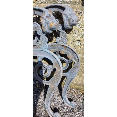 481 - Pair of Grey Metal Seat Ends with Lion Head