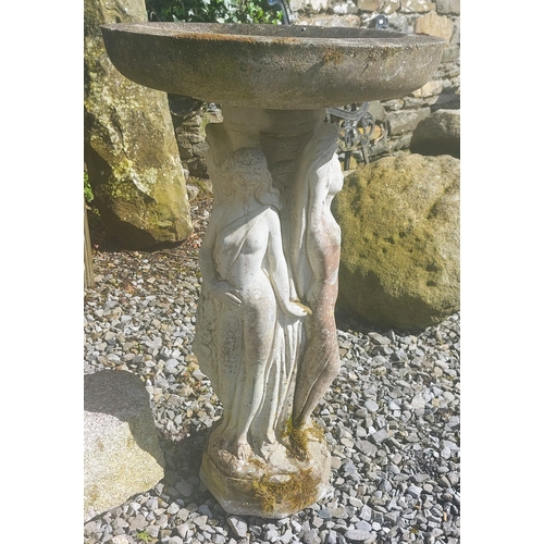 493 - 3 Graces Composite Stone Bird Bath - C. 75cm H x 45cm W