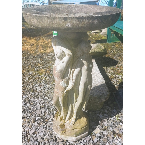 493 - 3 Graces Composite Stone Bird Bath - C. 75cm H x 45cm W