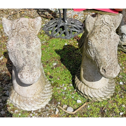 501 - Pair of Composite Stone Horse Heads - C. 48cm H