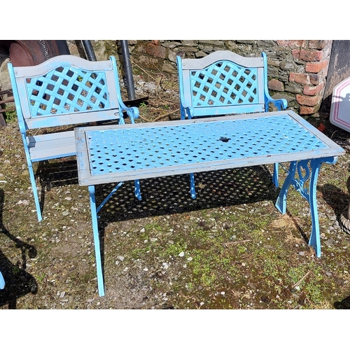 504 - 4 Piece Painted Metal & Wood Garden Set inc. Table (C. 114cm W x 55cm D), 2 Arm Chairs (C. 60cm W) &... 