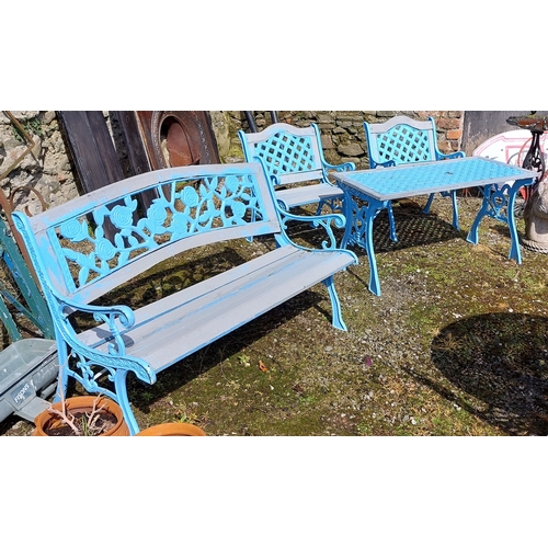 504 - 4 Piece Painted Metal & Wood Garden Set inc. Table (C. 114cm W x 55cm D), 2 Arm Chairs (C. 60cm W) &... 