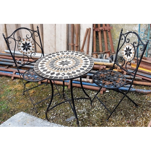 522 - Tile Top Patio Table (C. 60cm W) & 2 Chairs