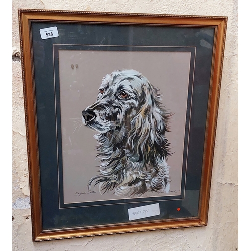 538 - Pair of Gilt Framed Paintings - Alan C Lane - English Setter and Border Collie - C. 48cm W x 56cm H