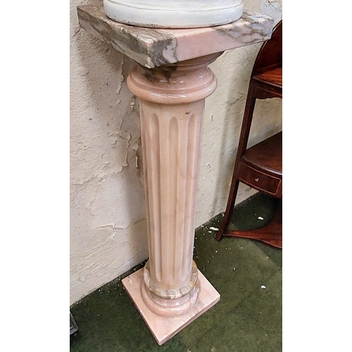 541 - Pink Marble Corinthian Column Pedestal - C. 27cm x 27cm x 100cm H