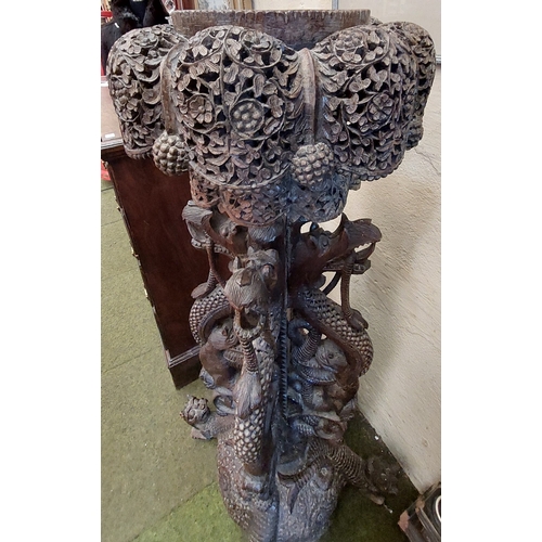 548 - Highly Carved Oriental Dragon Motif Plant Stand - C. 124cm H x 49cm W