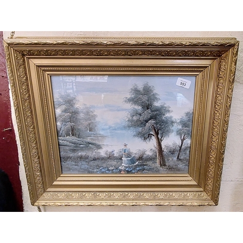 553 - Gilt Framed Oil Painting of Lake Scene