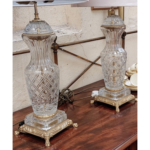 572 - Pair of Cut Glass and Brass Table Lamps