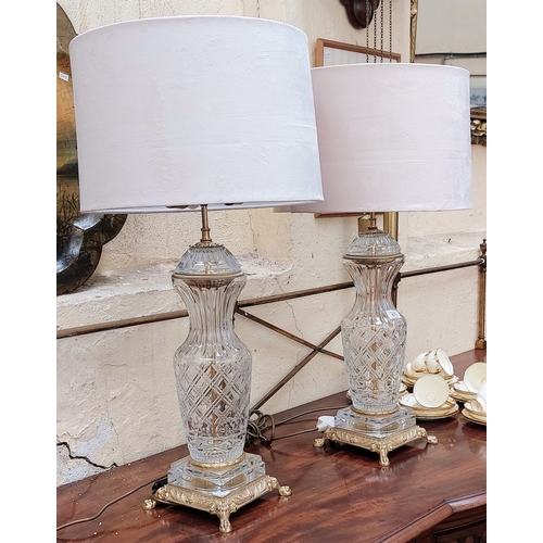 572 - Pair of Cut Glass and Brass Table Lamps