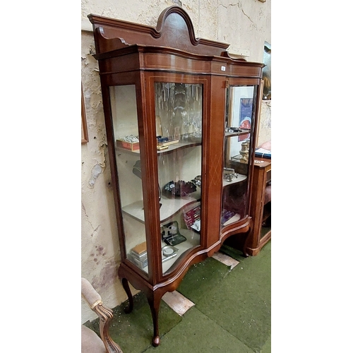 594 - Edwardian Mahogany Serpentine Front Display Cabinet - C. 116cm W x 36cm D x 194cm H