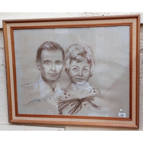 596 - Signed Pastel Sketch of Lady & Gent - C. 74cm W x 58cm H