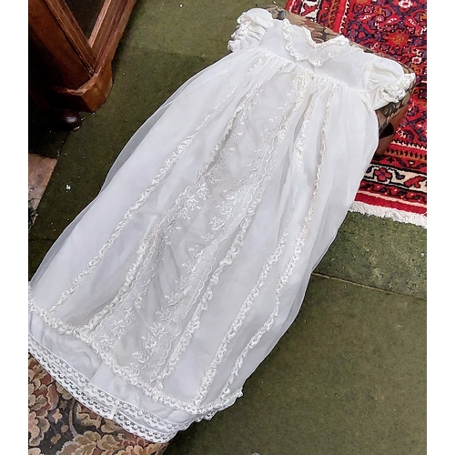 597 - 3 Pieces of Vintage Linen inc Christening Robe, Embroidered Shawl & Petticoat Skirt