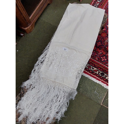 597 - 3 Pieces of Vintage Linen inc Christening Robe, Embroidered Shawl & Petticoat Skirt