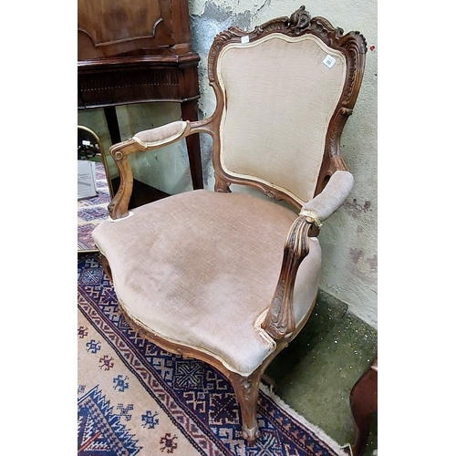 598 - Carved Walnut French Style Armchair