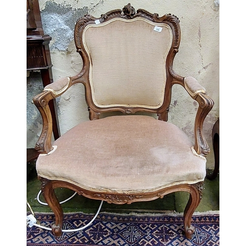 598 - Carved Walnut French Style Armchair