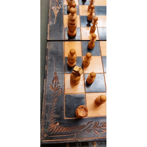 645 - Wooden Chess Set with Carved Board Case