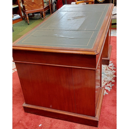 648 - Mahogany Pedestal Base Office Desk with Gilt Tooled Leather Top by J Byrne & Son, South Anne St, Dub... 