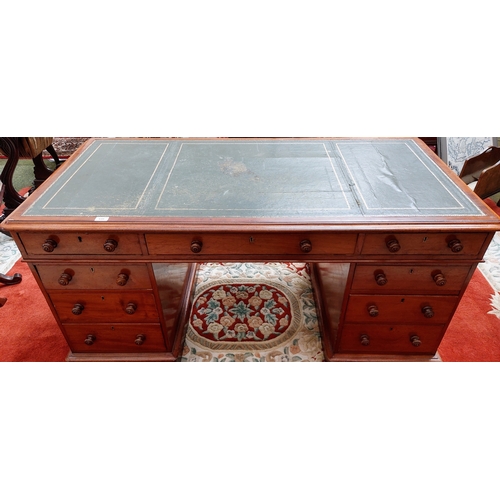 648 - Mahogany Pedestal Base Office Desk with Gilt Tooled Leather Top by J Byrne & Son, South Anne St, Dub... 