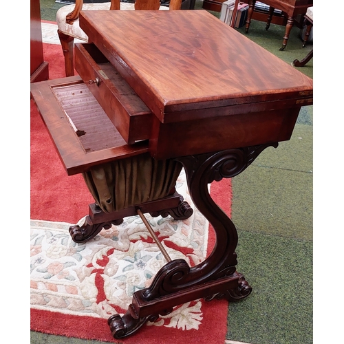 653 - Flamed Mahogany Games Table on Carved Base - C. 54cm W 38cm D x 80cm H