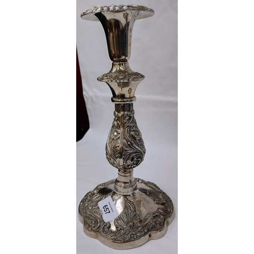 657 - Pair of Silver Plate Embossed Candle Holders - C. 28cm H