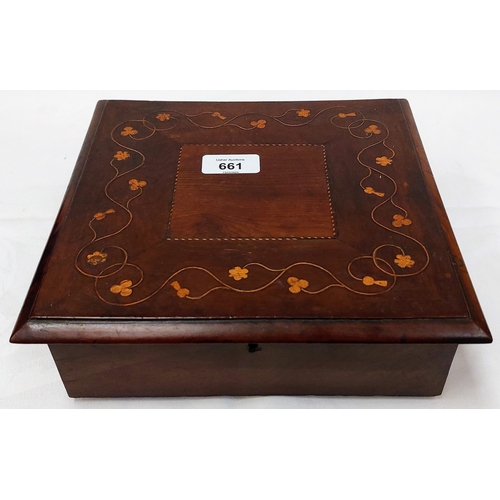 661 - Killarney Wood Lift Top Box - C. 24cm x 24cm x 7cm H