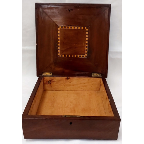 661 - Killarney Wood Lift Top Box - C. 24cm x 24cm x 7cm H