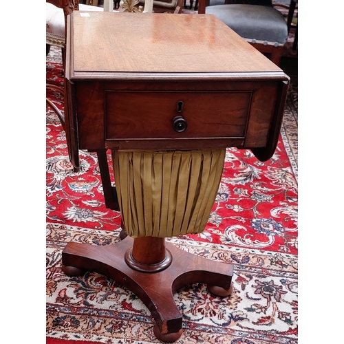 662 - Mahogany Drop Leaf Work Table on Pod Base - C. 54cm x 40cm x 69cm H