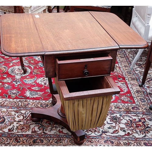 662 - Mahogany Drop Leaf Work Table on Pod Base - C. 54cm x 40cm x 69cm H