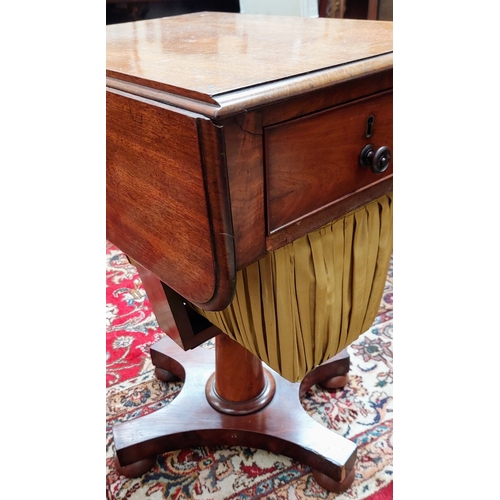 662 - Mahogany Drop Leaf Work Table on Pod Base - C. 54cm x 40cm x 69cm H