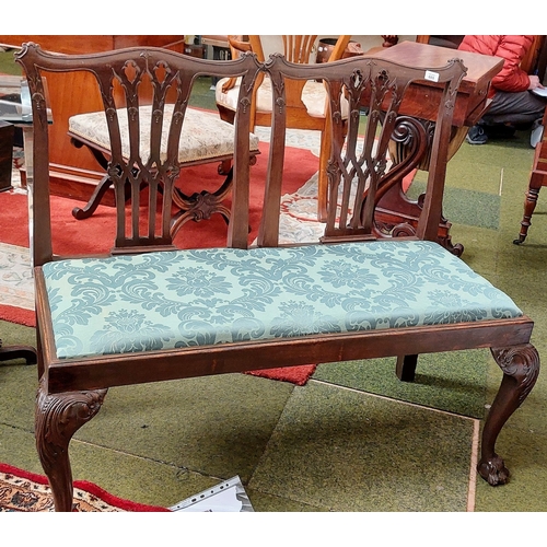 668 - Chippendale Style Mahogany Double Chair Back Settee on Paw Feet - C. 110cm W