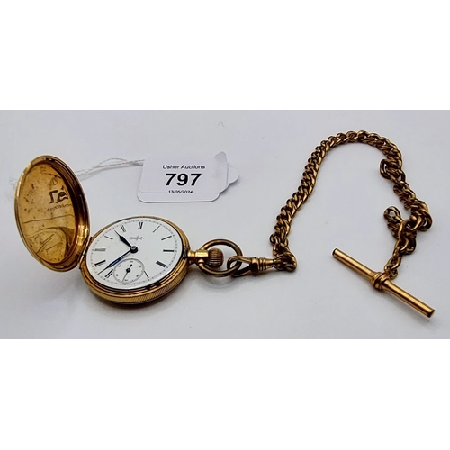 797 - 14k Gold (Warranted 14k US Assay) Elgin Pocket Watch & Gold Plated Chain