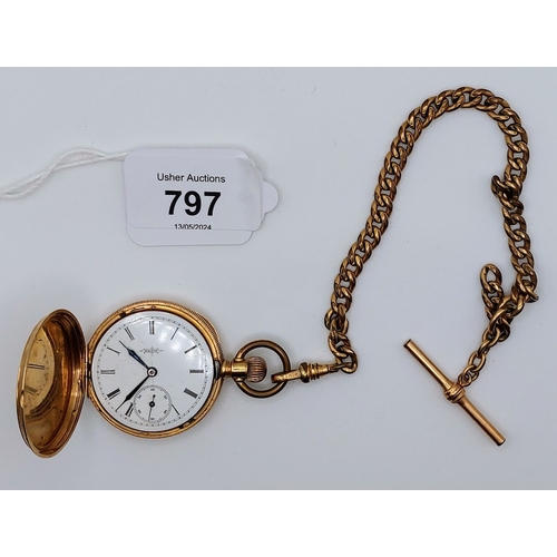 797 - 14k Gold (Warranted 14k US Assay) Elgin Pocket Watch & Gold Plated Chain